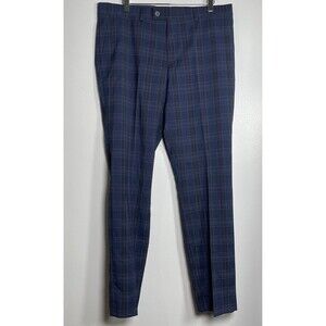 THE SAVILE ROW COMPANY‎ Hoxton Plaid Dress Pants Blue 36x32 Career Business Work